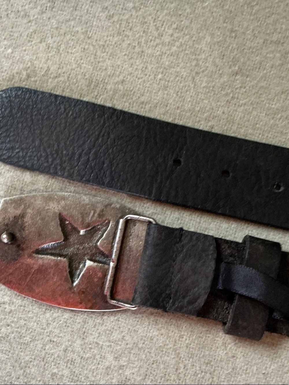 Women's Black Leather Belt with Star Buckle Accent